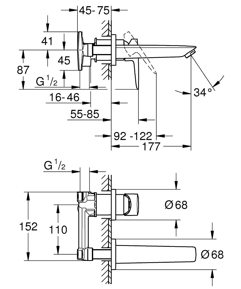 Grohe BauLoop İki Delikli Ankastre Lavabo Bataryası Krom 20289001