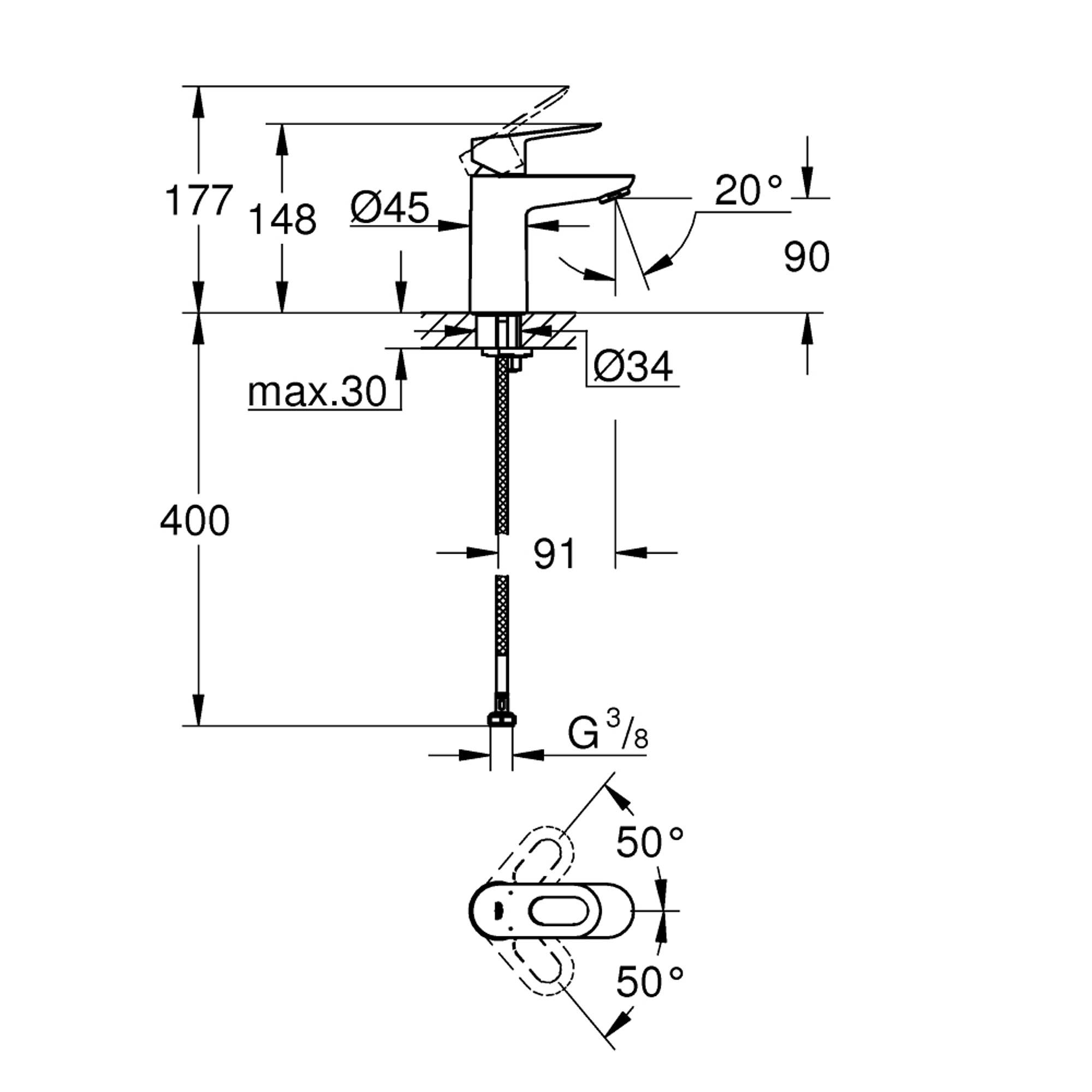 Grohe BauLoop Lavabo Bataryası S Boy Krom 23337000