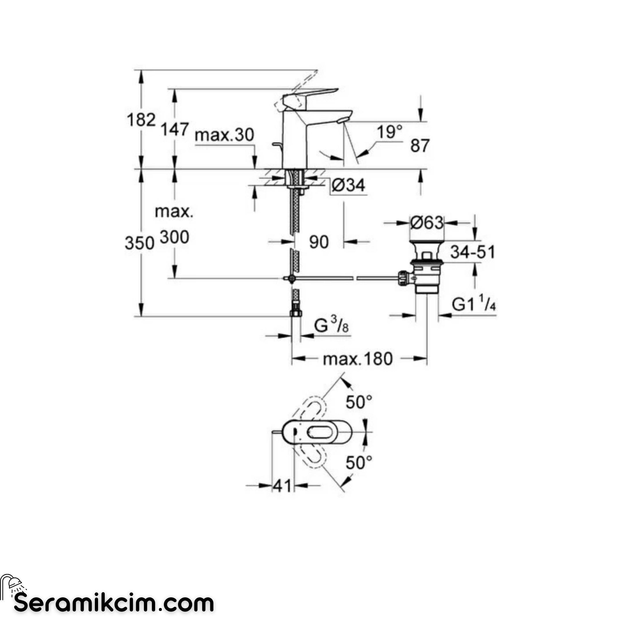 Grohe BauLoop Lavabo Bataryası, Sifon Kumandalı Krom 23335000