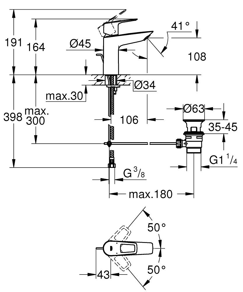 Grohe BauLoop Lavabo Bataryası, Sifon Kumandalı (M-Boy) Krom 23762001