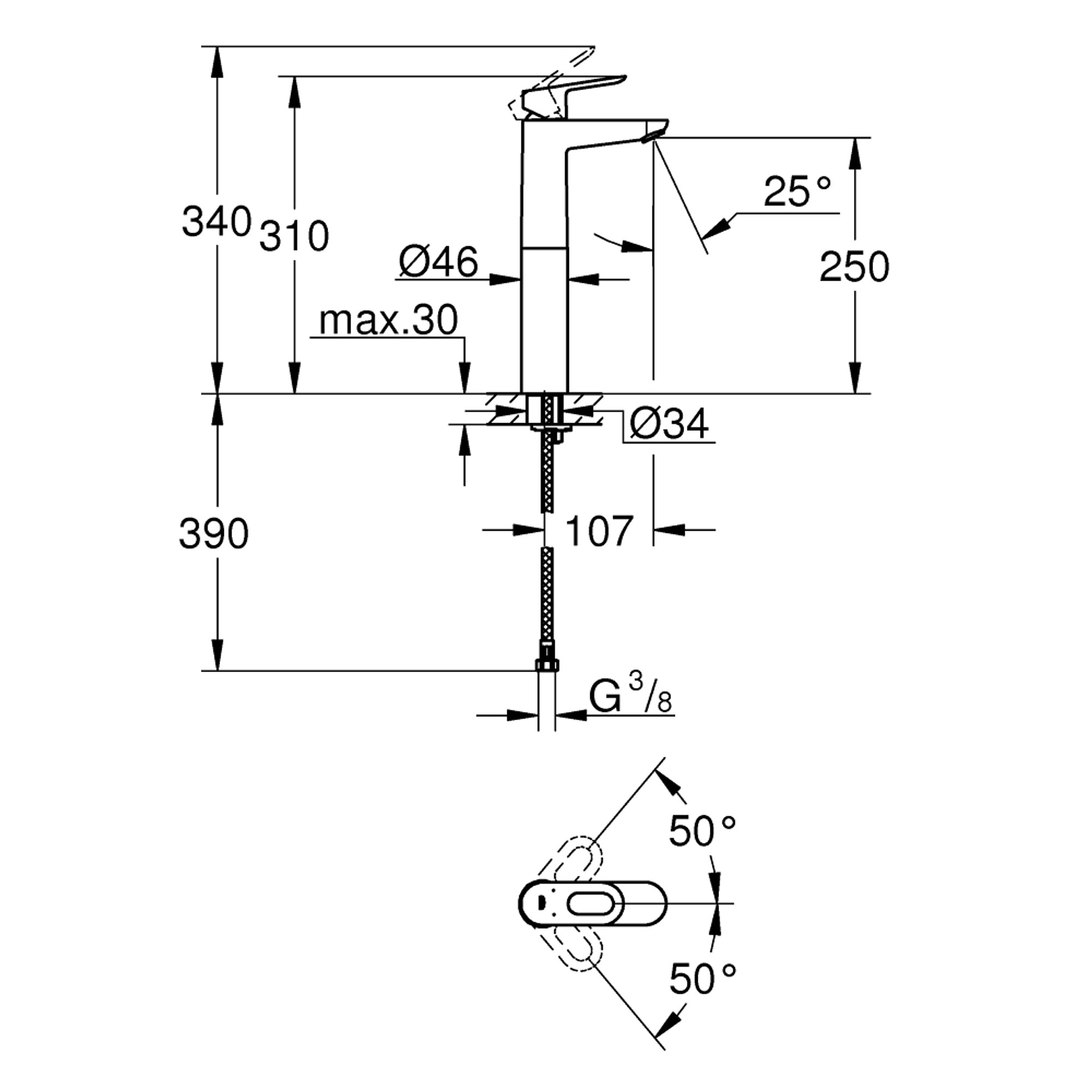 Grohe BauLoop Lavabo Bataryası XL Boy Krom 23764000