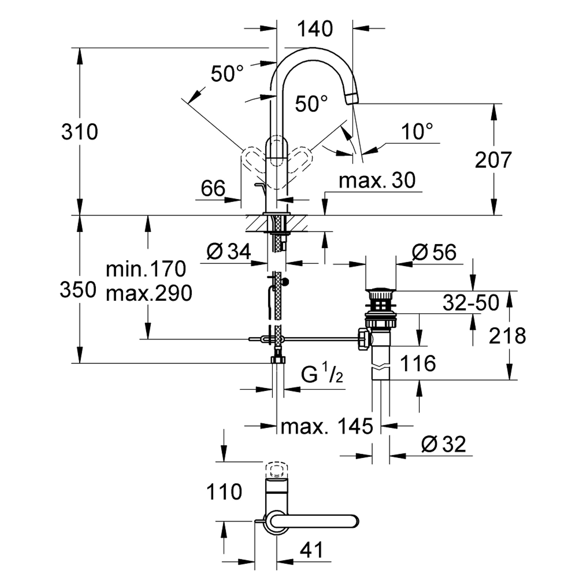 Grohe BauLoop Yüksek Lavabo Bataryası Sifon Kumandalı Krom 23091000