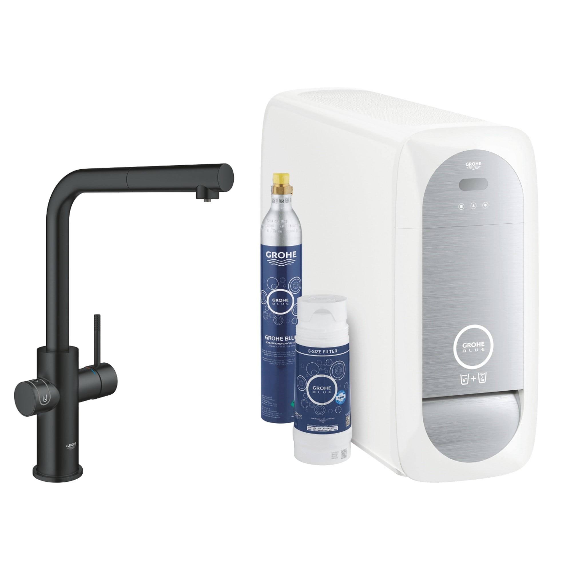 Grohe Blue Home Arıtmalı İçme Suyu ve Soda Yapan Spiralli Mutfak Bataryası Seti Kadife Siyah 31539KS0