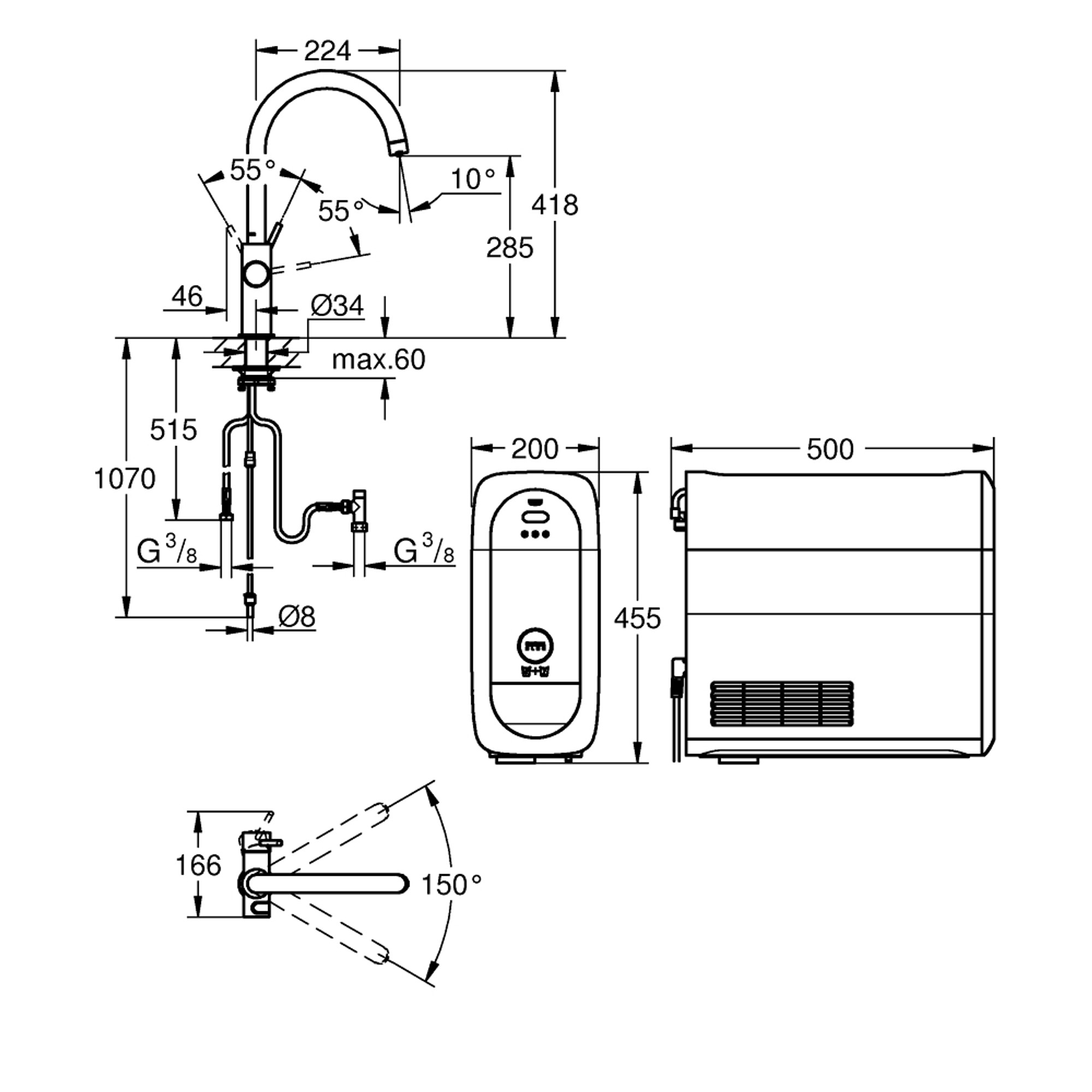 Grohe Blue Home Arıtmalı İçme Suyu ve Soda Yapan Mutfak Bataryası Fırçalı Bakır 31455DL1