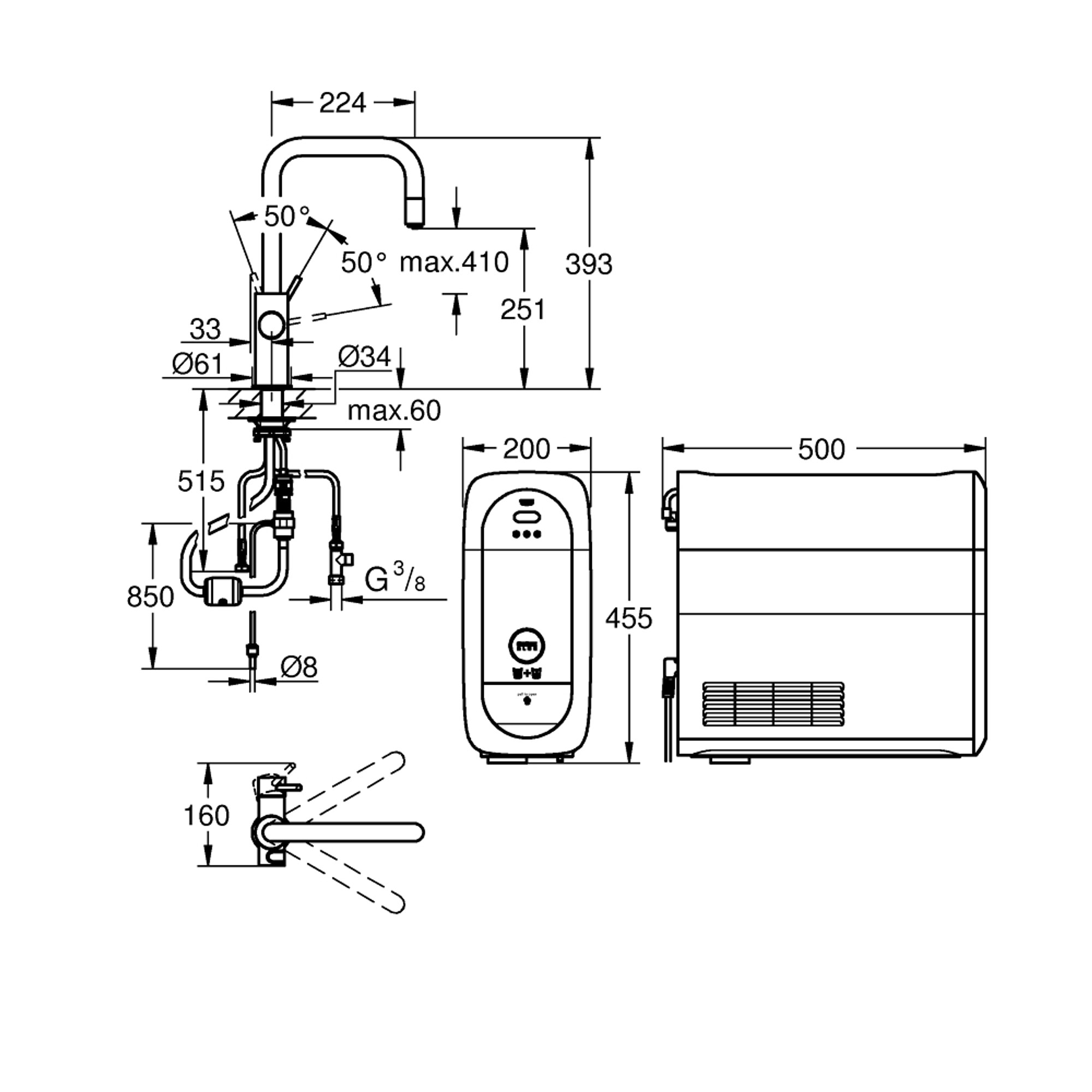 Grohe Blue Home Çekilebilir U Borulu Başlangıç Seti Paslanmaz Çelik 31543DC0