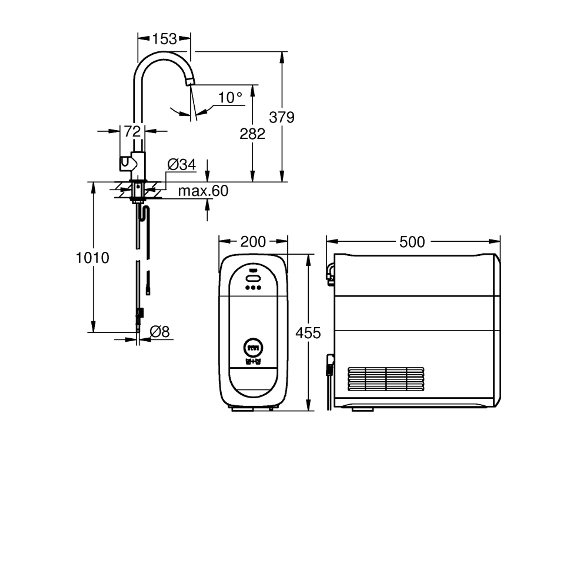 Grohe Blue Home Mono İçme Suyu Bataryası C Borulu Başlangıç Seti Krom 31498001