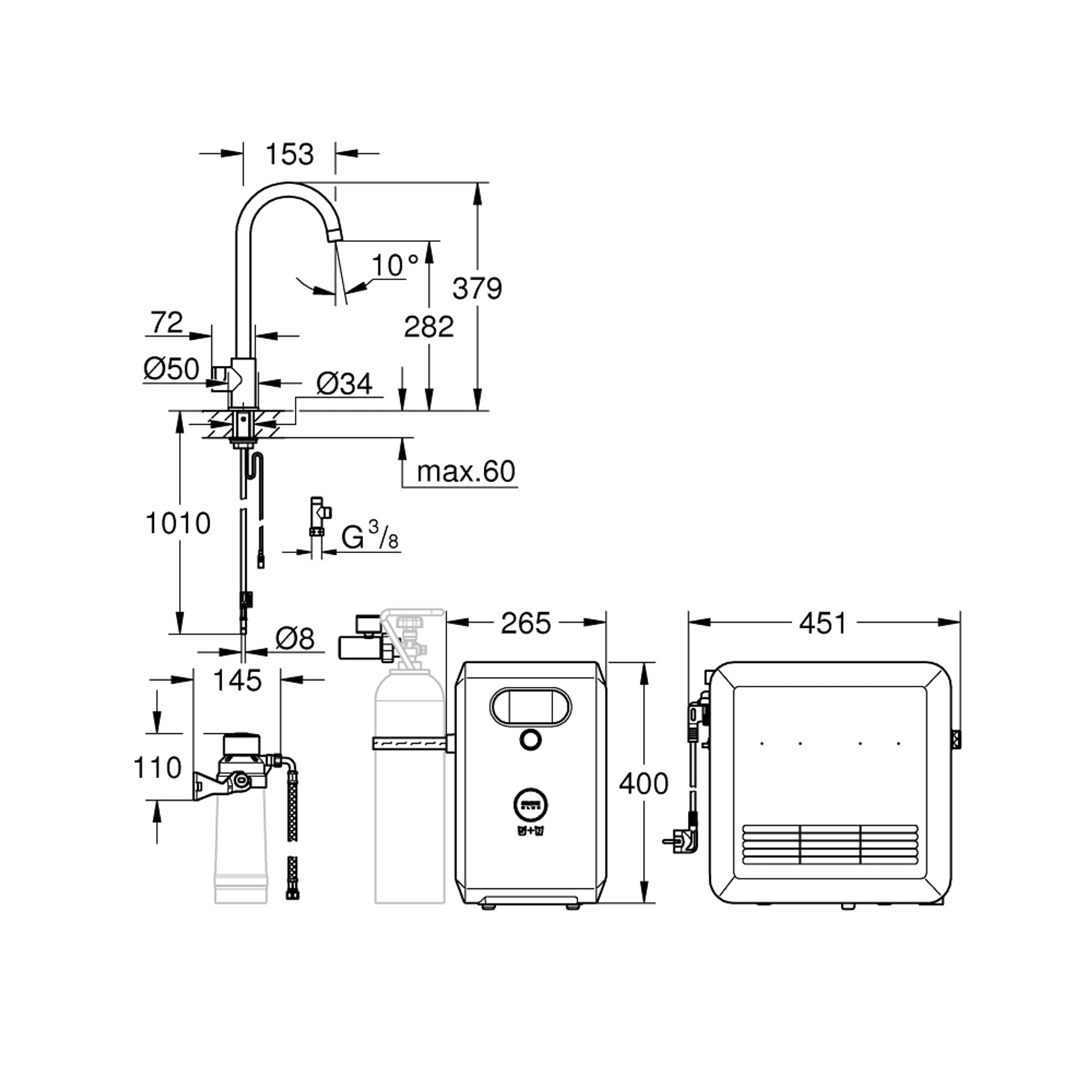 Grohe Blue Professional C Borulu Arıtma Musluğu Seti Paslanmaz Çelik 31302DC2