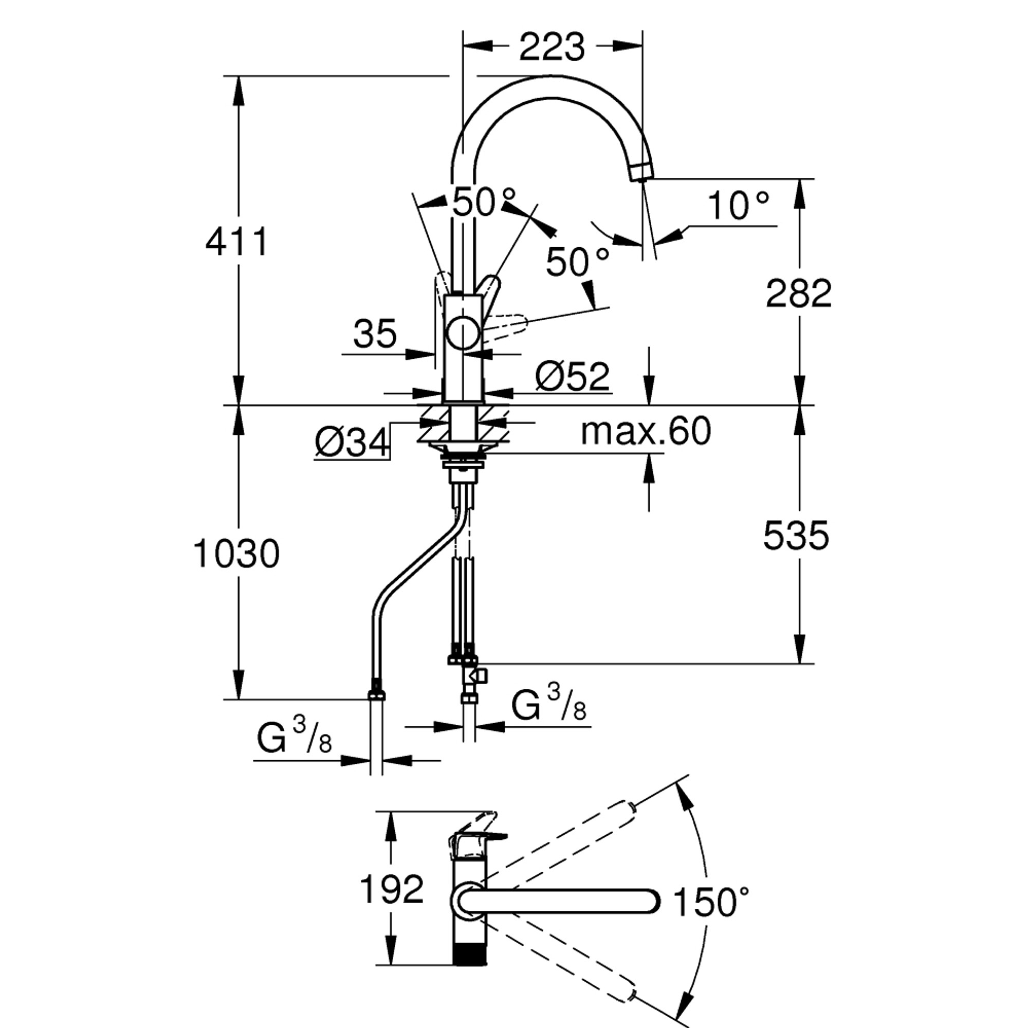 Grohe Blue Pure BauCurve Arıtma Musluğu Krom 30580000