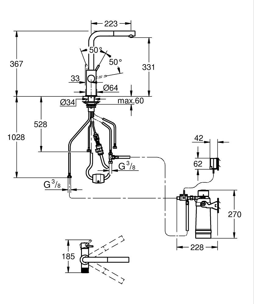 Grohe Blue Pure Minta Arıtmalı İçme Suyu ve Soda Yapan Professional Spiralli Eviye Bataryası Başlangıç Seti Krom 30591000