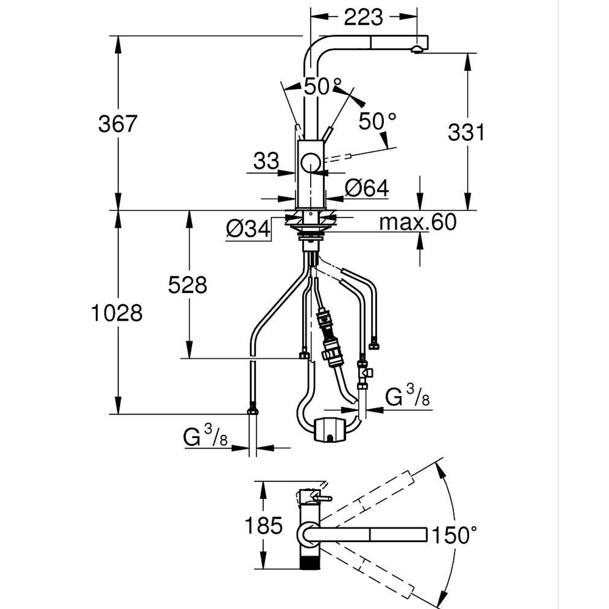 Grohe Blue Pure Minta Çekilebilir Borulu Arıtma Musluğu Krom 30590000