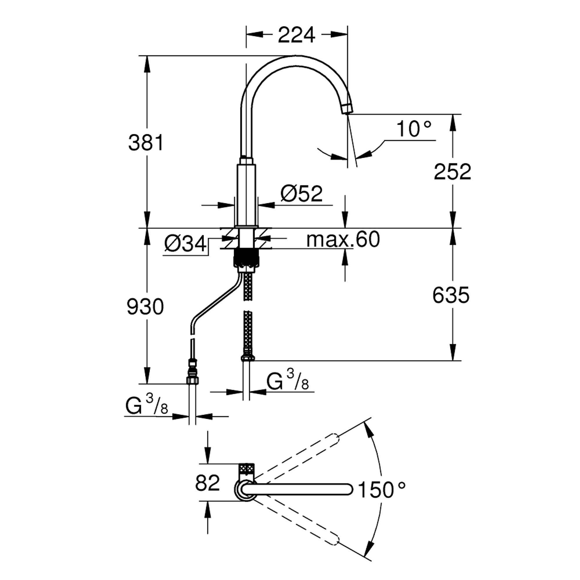 Grohe Blue Pure Mono İçme Suyu Bataryası C Borulu Krom 31724000