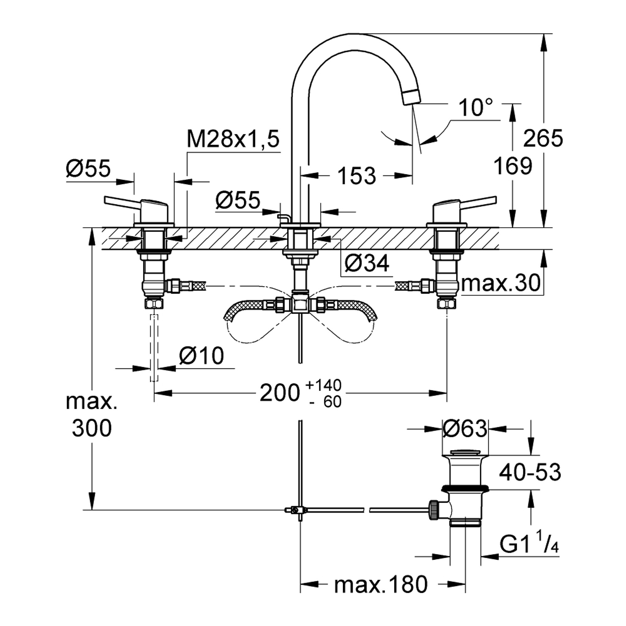 Grohe Concetto 3 Delikli Lavabo Bataryası L Boy Krom 20216001