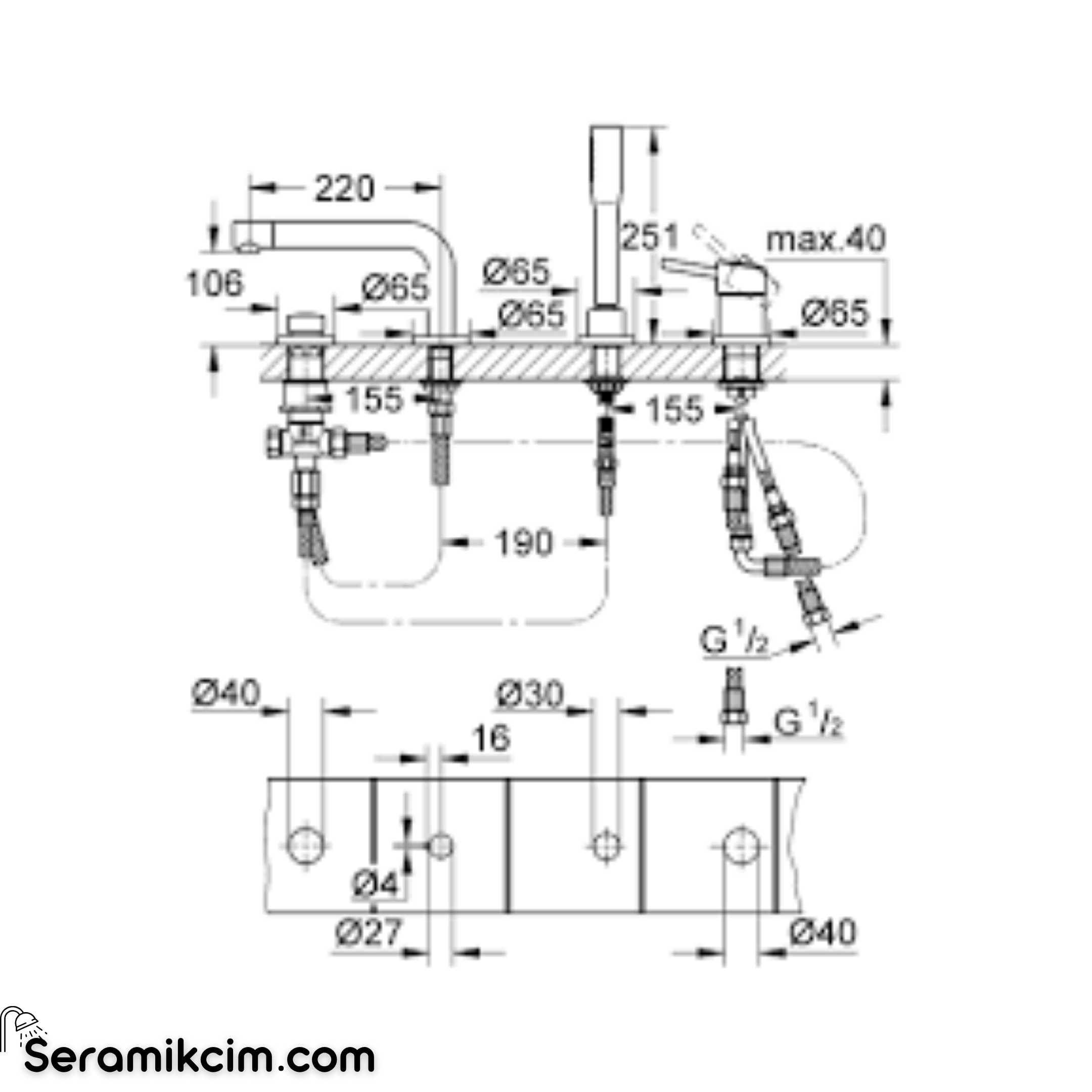 Grohe Concetto new Dört delikli küvet bataryası 19576002