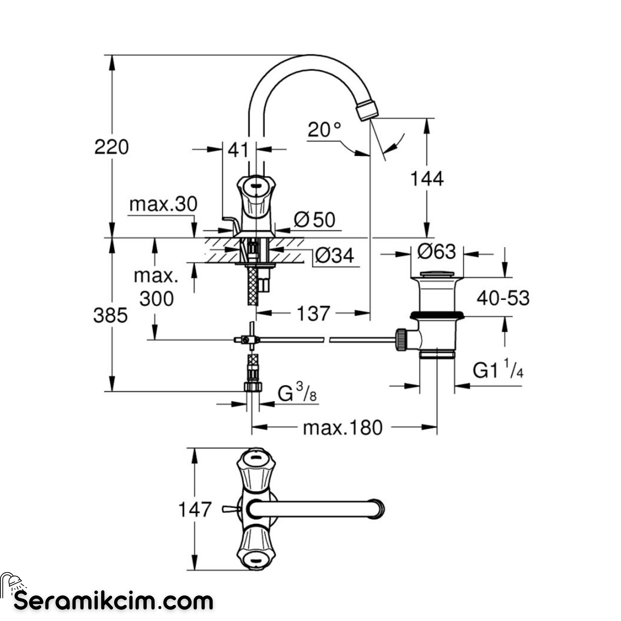 Grohe Costa L Tek delikli lavabo bataryası 21375001