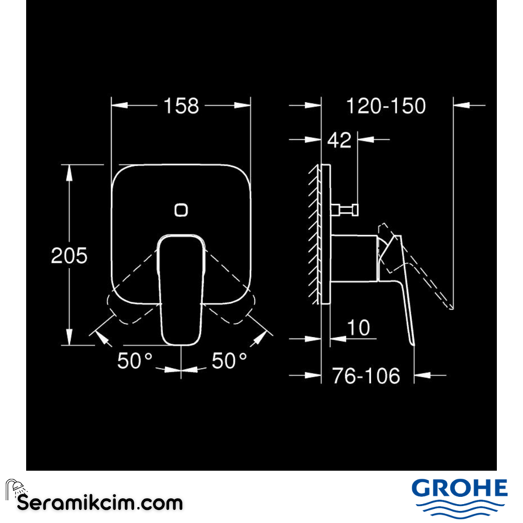 Grohe Cubeo Ankastre Banyo/Duş Bataryası, Mat Siyah (Sıva Üstü Grubu) 1017782430