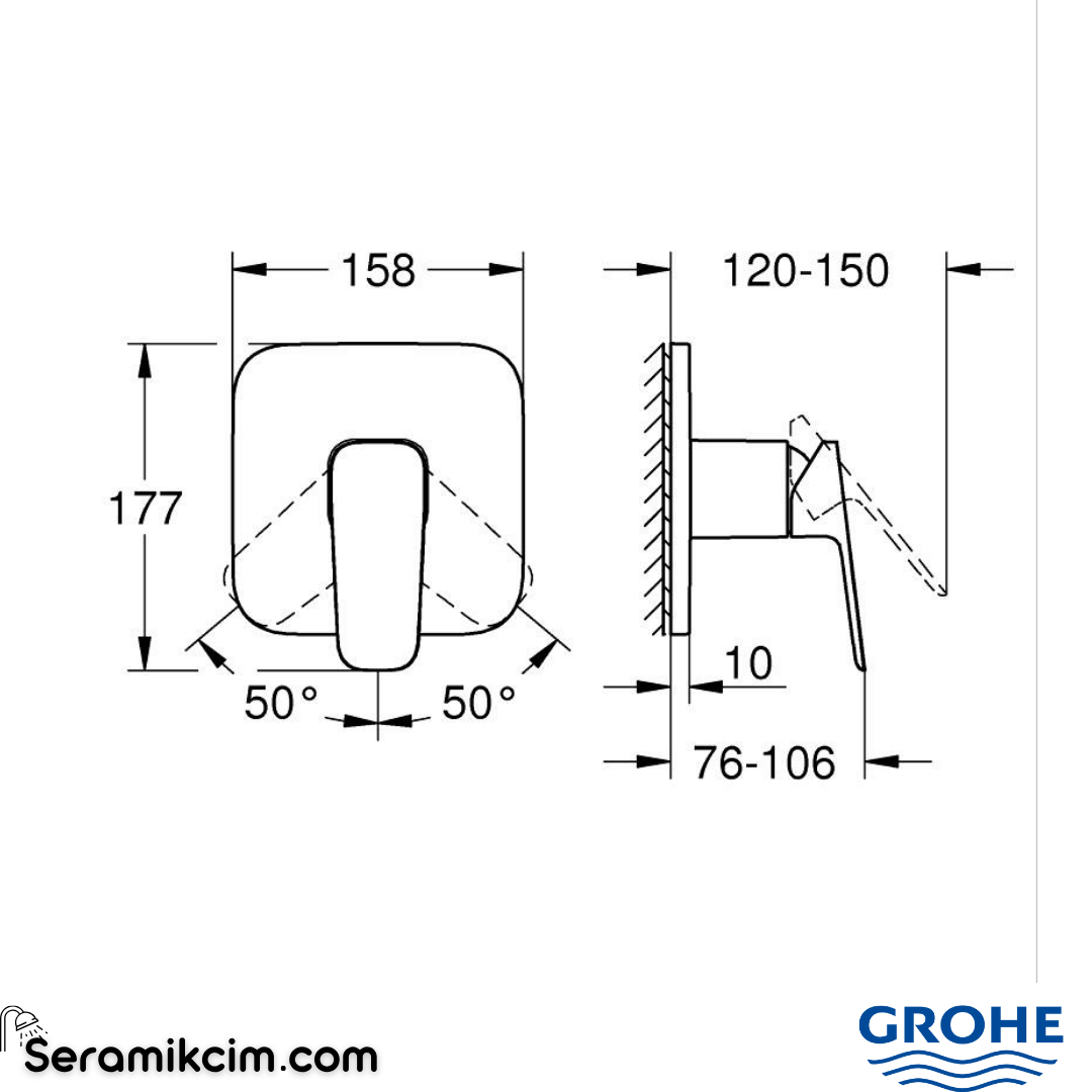 Grohe Cubeo Ankastre Duş Bataryası, Mat Siyah (Sıva Üstü Grubu) 1017772430
