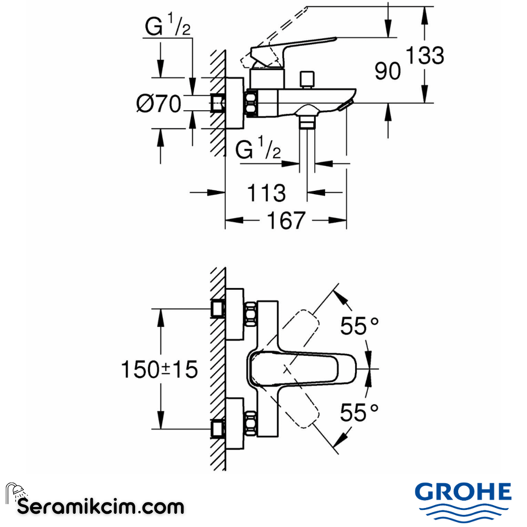 Grohe Cubeo Banyo Bataryası Krom 1018130000