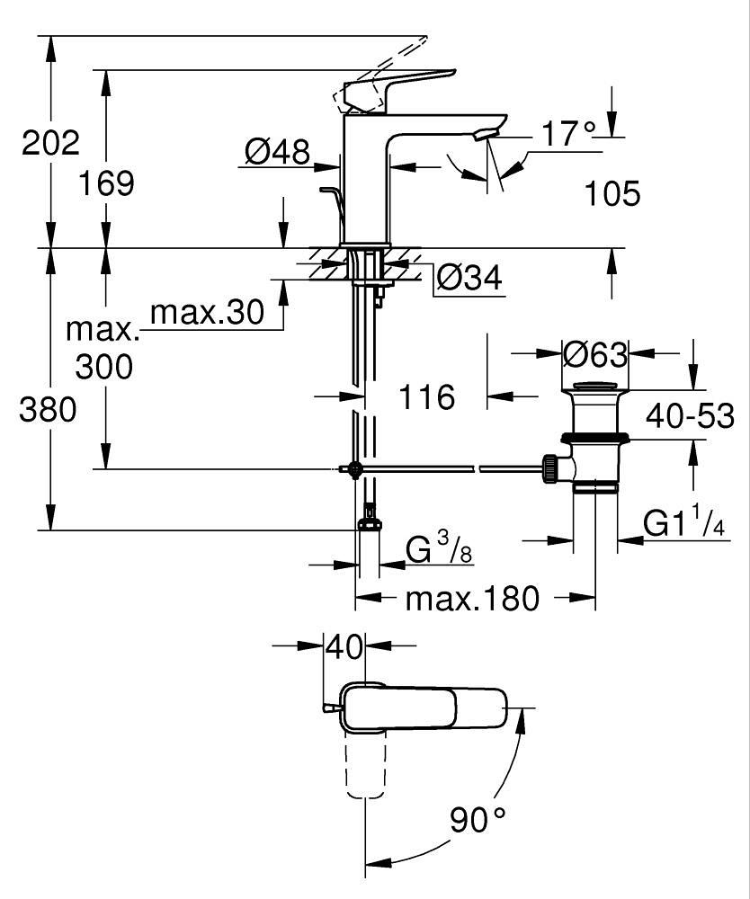 Grohe Cubeo Lavabo Bataryası, M-Boy (Sifon Kumandalı) Krom 1017560000
