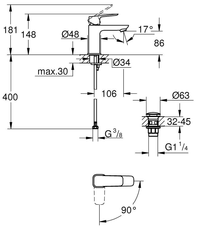 Grohe Cubeo Lavabo Bataryası, Mat Siyah, S-Boy 1017322430