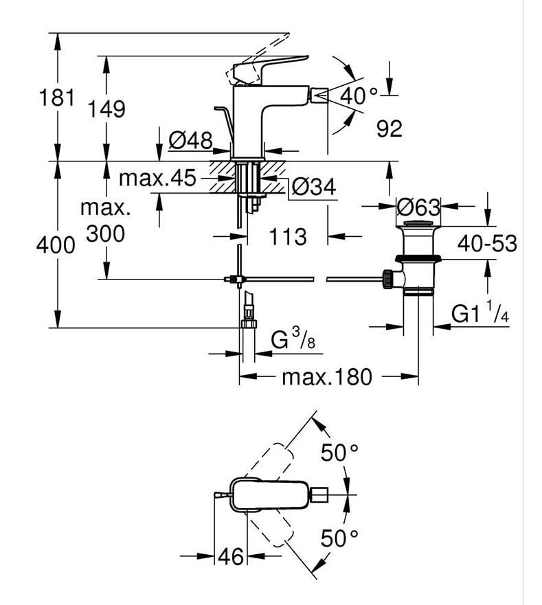 Grohe Cubeo Sifon Kumandalı Bide Bataryası, Mat Siyah (S-Boy) 1018102430