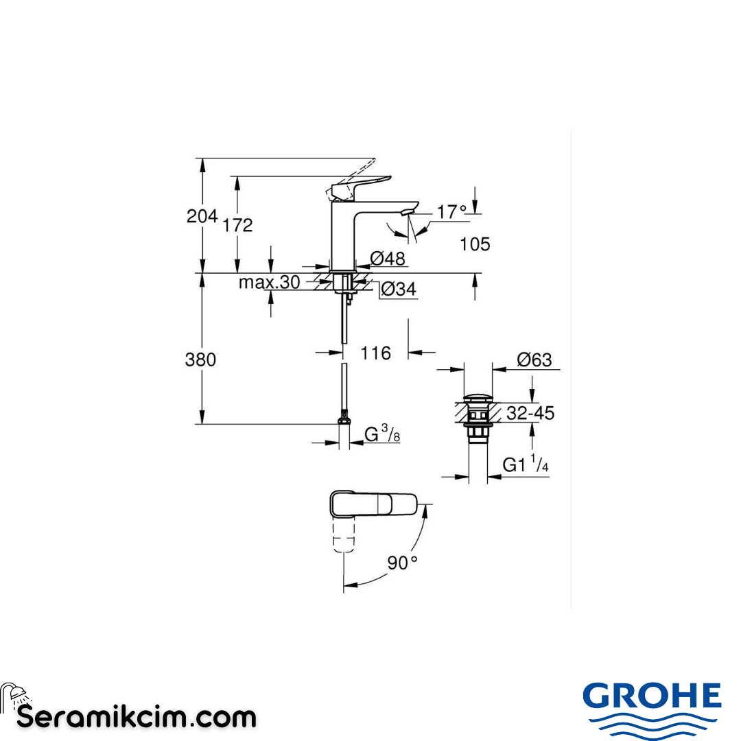 Grohe Dice Lavabo Bataryası, M-Boy Krom 1018360000