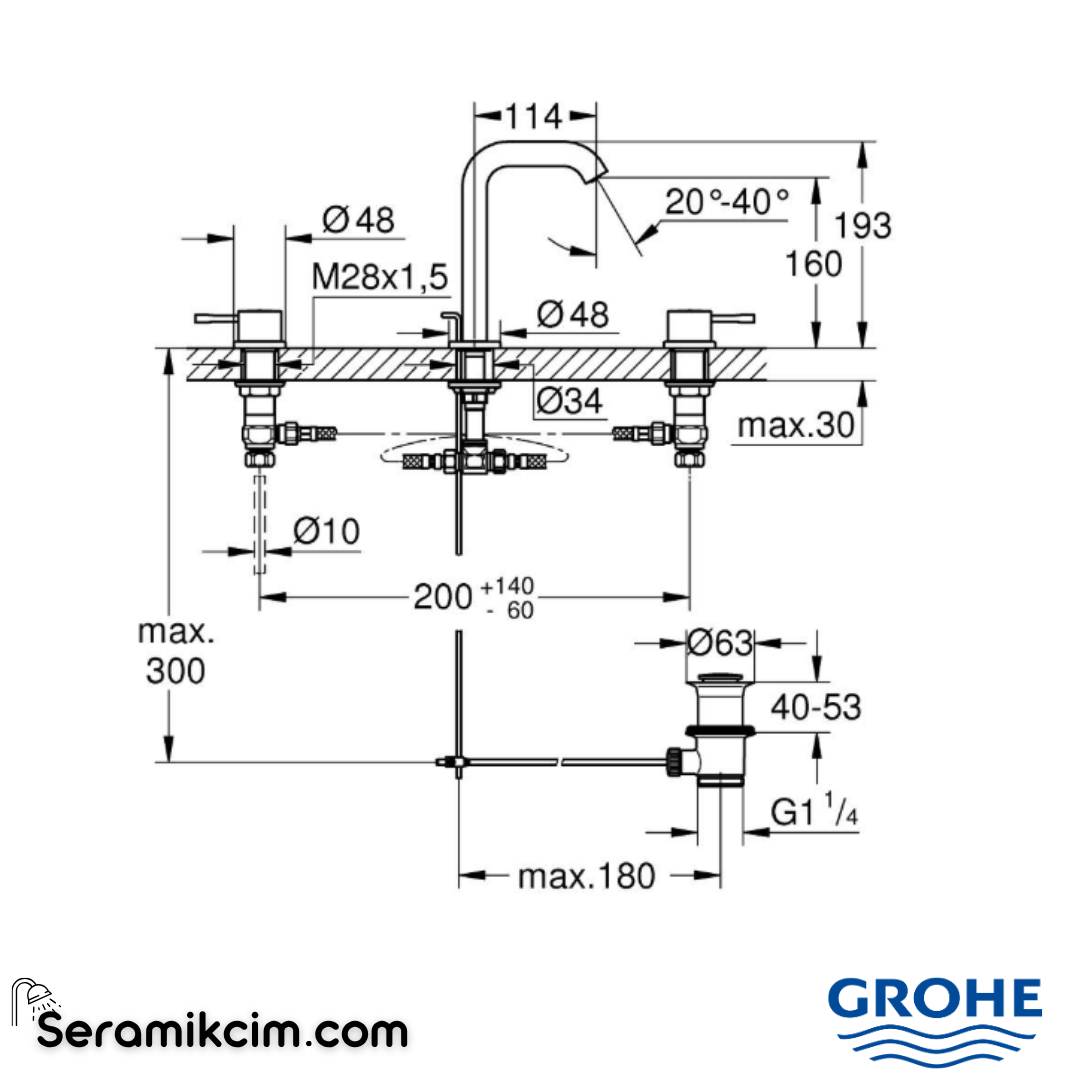Grohe Essence 3 Delikli Lavabodan Ankastre Lavabo Bataryası, Parlak Bakır 20296DA1