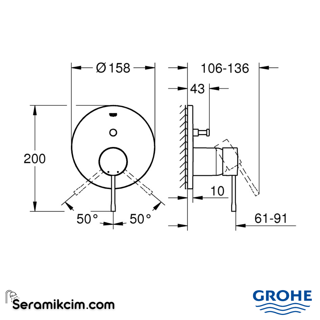 Grohe Essence Ankastre Banyo/Duş Bataryası (Sıva Üstü Grubu) Mat Siyah 24167KF1 - 24167KF1