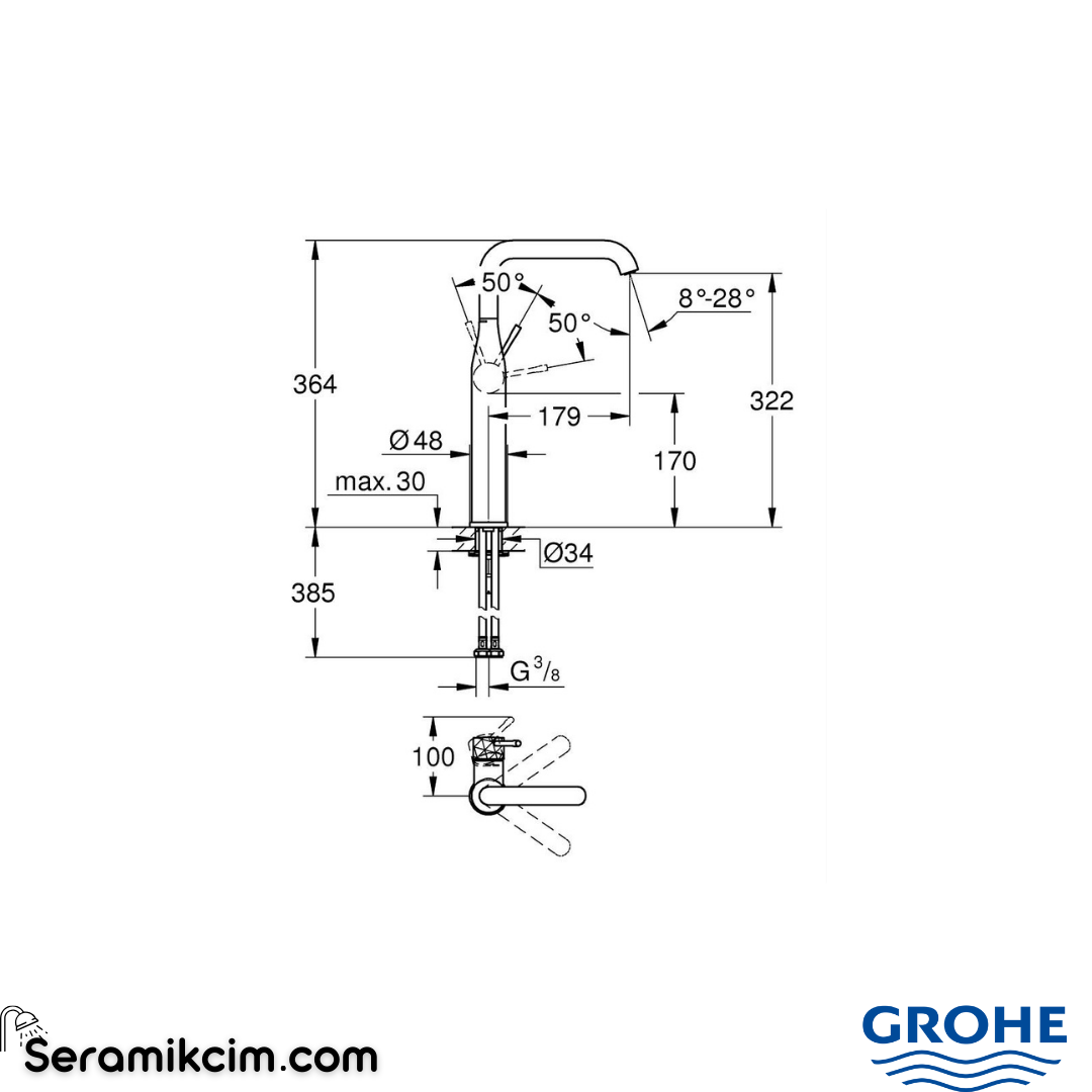Grohe Essence Çanak Lavabo Bataryası Mat Altın 24170GF1