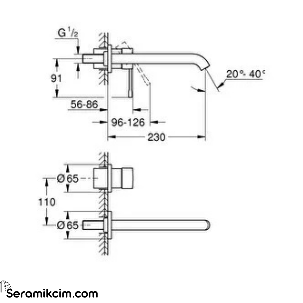 Grohe Essence Duvardan Ankastre Lavabo Bataryası L-Boyut (Sıva Üstü Grubu), Paslanmaz Çelik 29193DC1