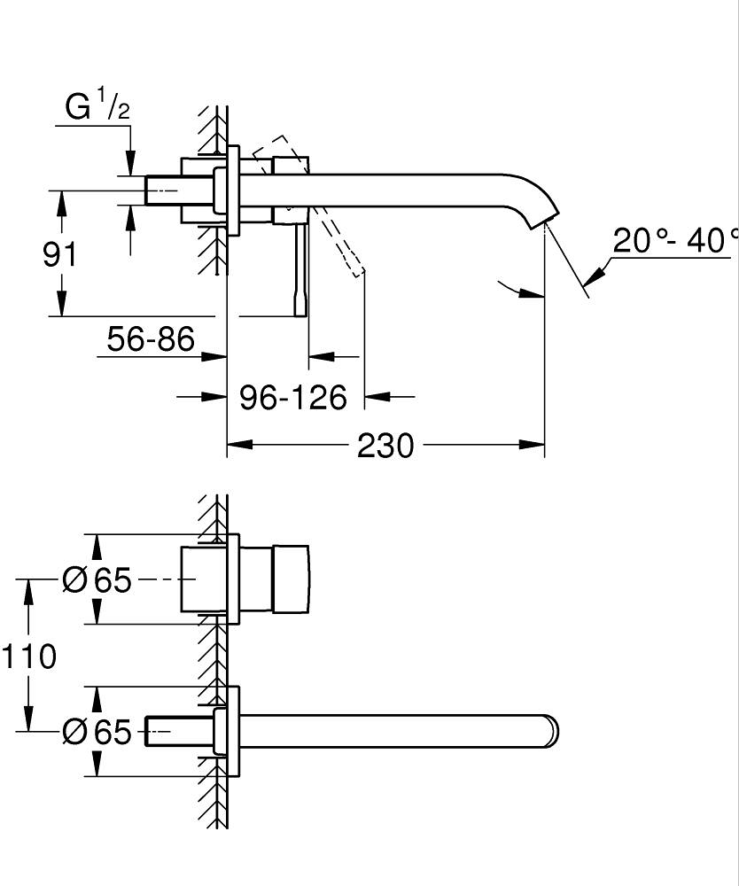 Grohe Essence Duvardan Ankastre Lavabo Bataryası L-Boyut (Sıva Üstü Grubu), Mat Siyah 199672431