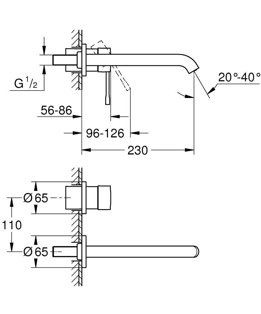 Grohe Essence Duvardan Ankastre Lavabo Bataryası L-Boyut (Sıva Üstü Grubu), Fırçalı Altın - 19967GN1
