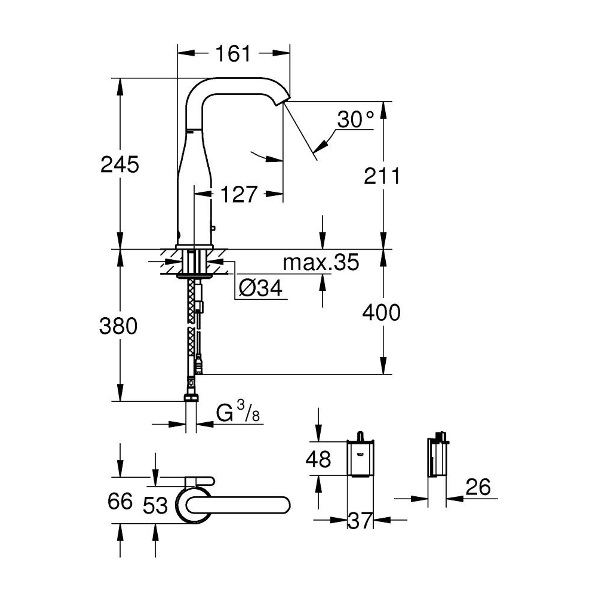 Grohe Essence E Fotoselli Lavabo Bataryası Sıcaklık Sınırlayıcılı Parlak Altın 36445GL0
