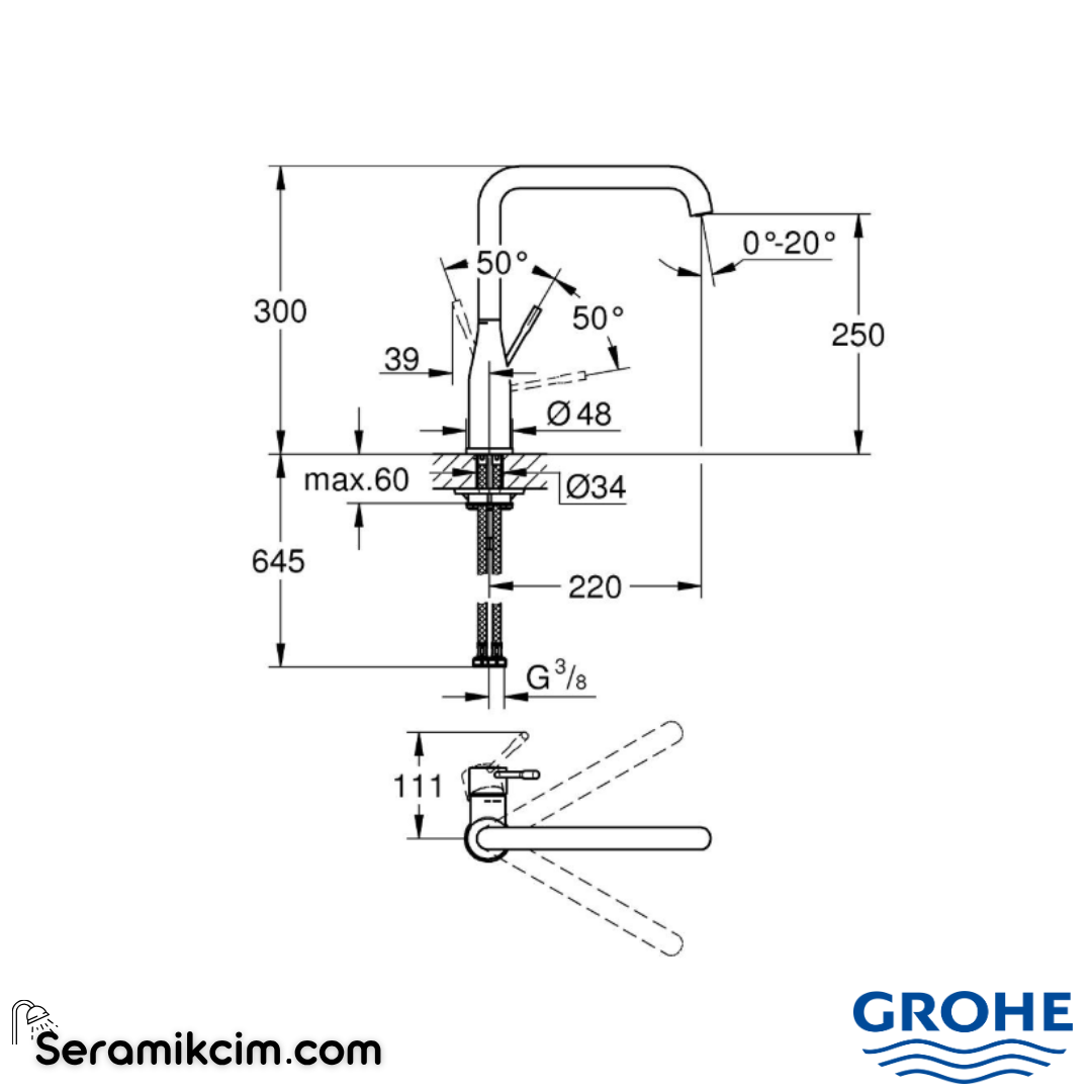 Grohe Essence Eviye Bataryası, Parlak Bakır 30505DA0 - 30505DA0