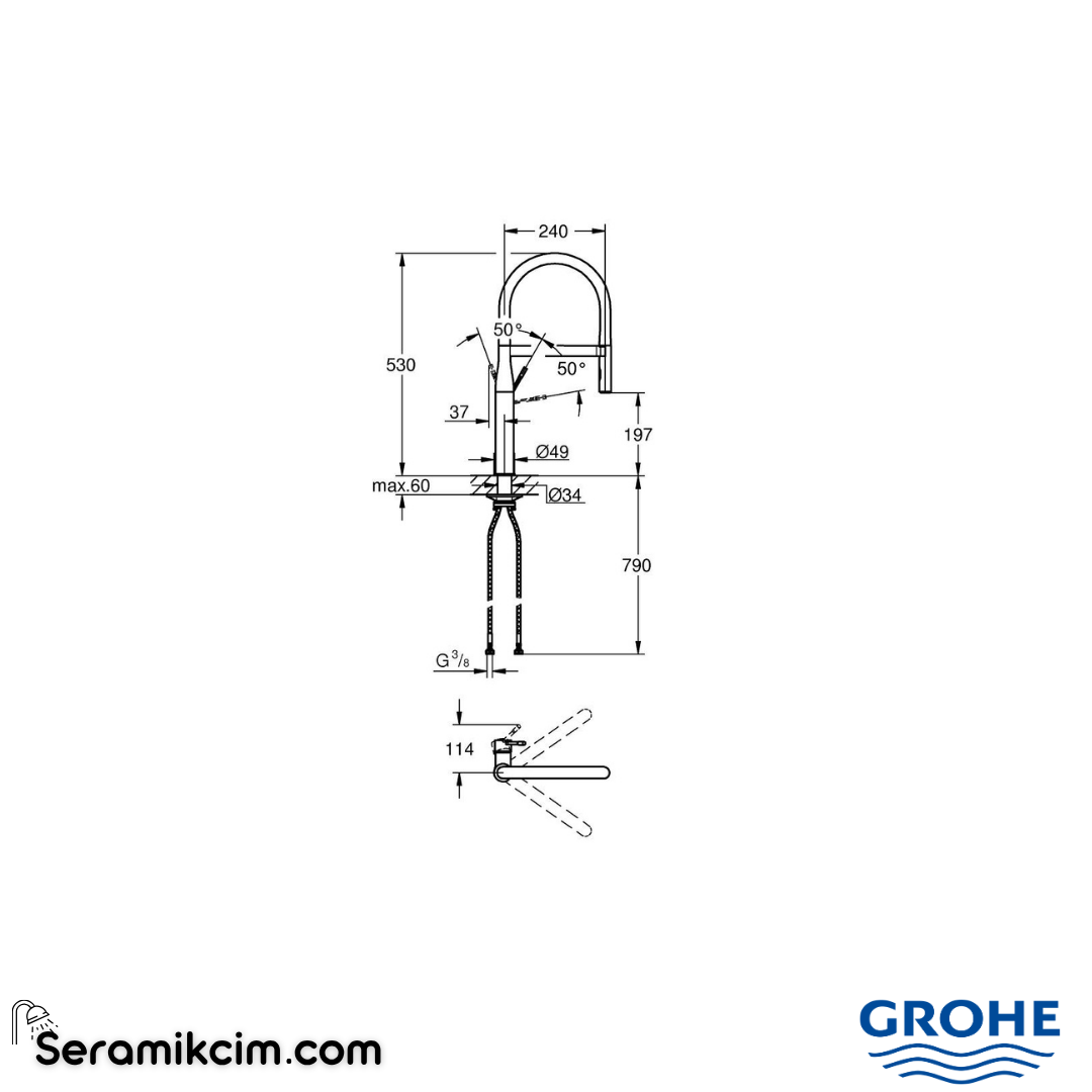 Grohe Essence Eviye Bataryası, Paslanmaz Çelik 30503DC0