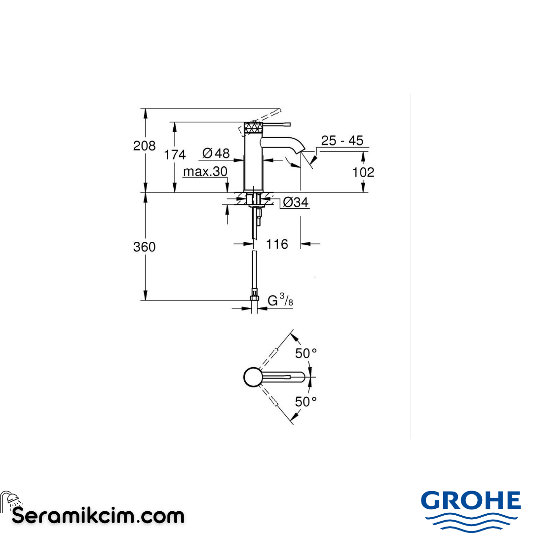 Grohe Essence Lavabo Bataryası Mat Altın 24172GF1