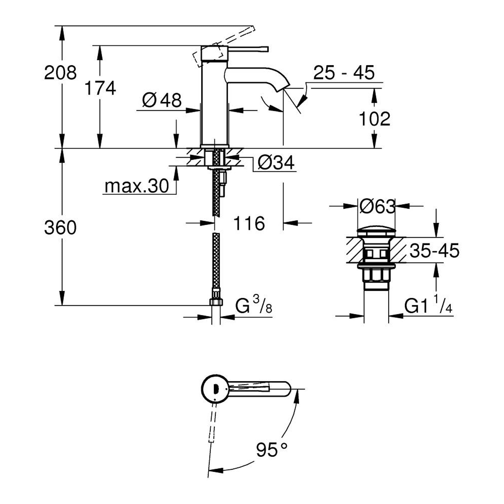 Grohe Essence Lavabo Bataryası S Boy Krom 24179001