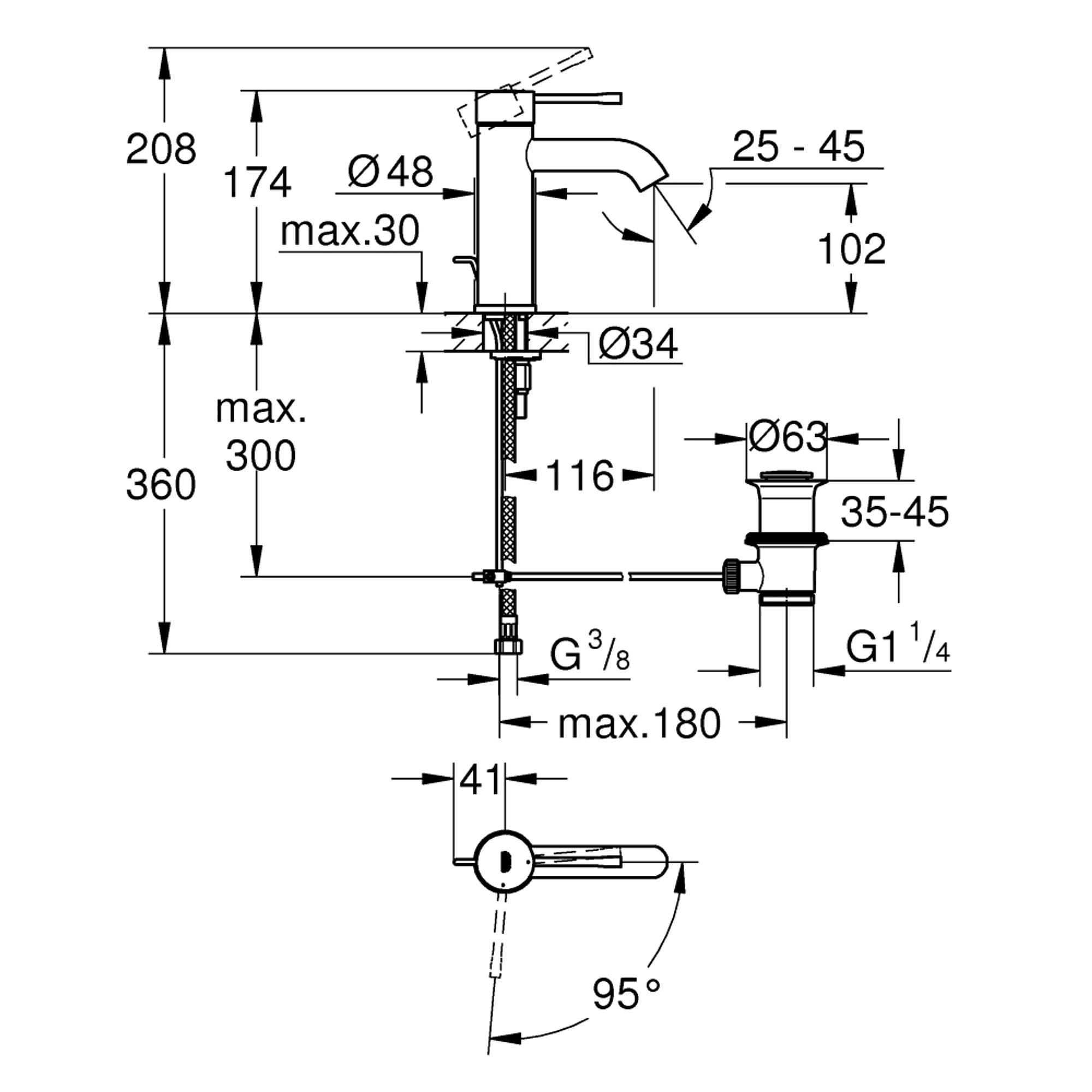 Grohe Essence Lavabo Bataryası S Boy Krom 24180001