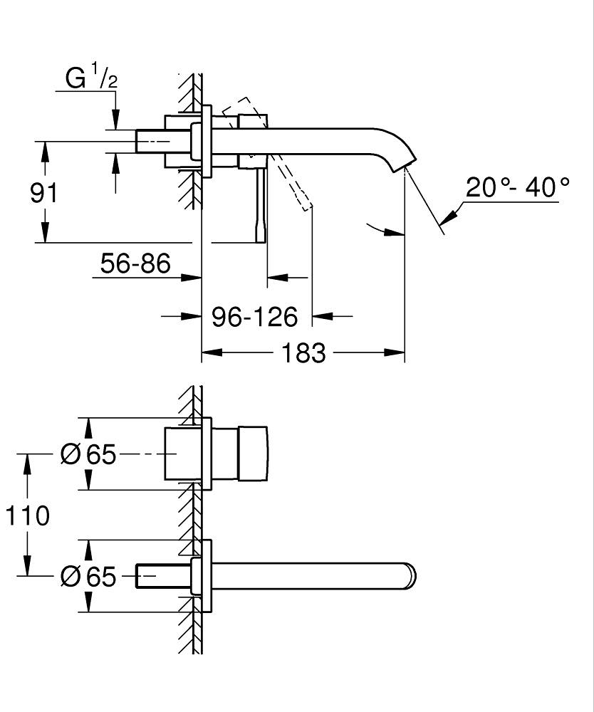 Grohe Essence New Duvardan Ankastre Lavabo Bataryası (Sıva Üstü Grubu), Mat Siyah 194082431
