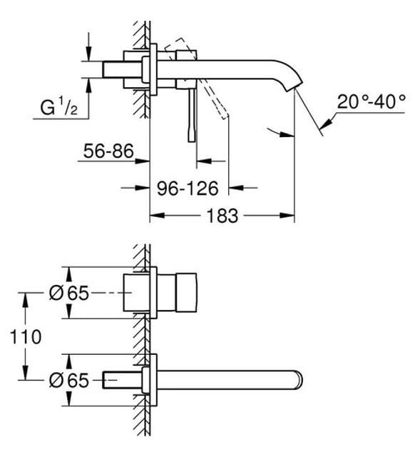 Grohe Essence New Duvardan Ankastre Lavabo Bataryası (Sıva Üstü Grubu), Fırçalı Sert Grafit