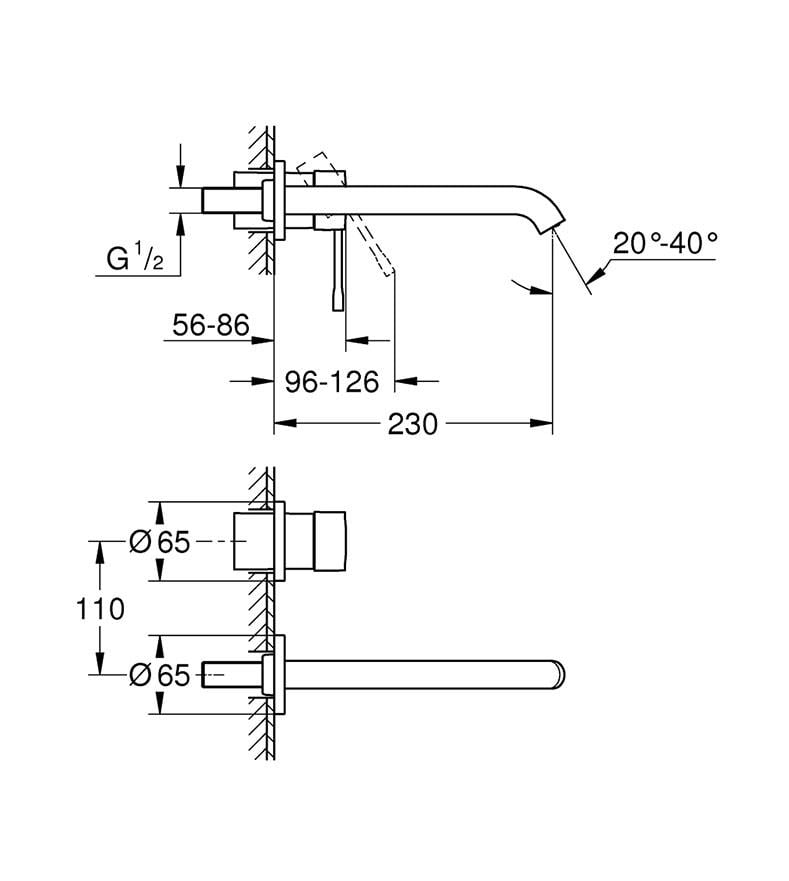 Grohe Essence New Duvardan Ankastre Lavabo Bataryası (Sıva Üstü Grubu), Paslanmaz Çelik - 19967DC1