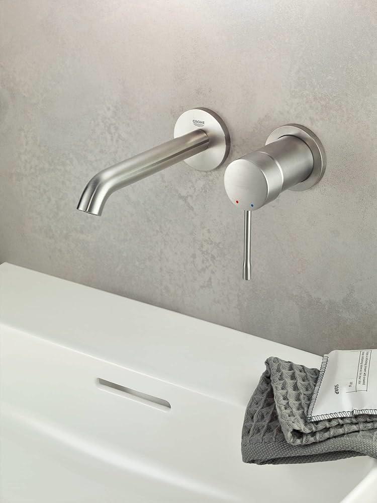 Grohe Essence New İki Delikli Ankastre Lavabo Bataryası (Sıva Üstü Grubu), Paslanmaz Çelik