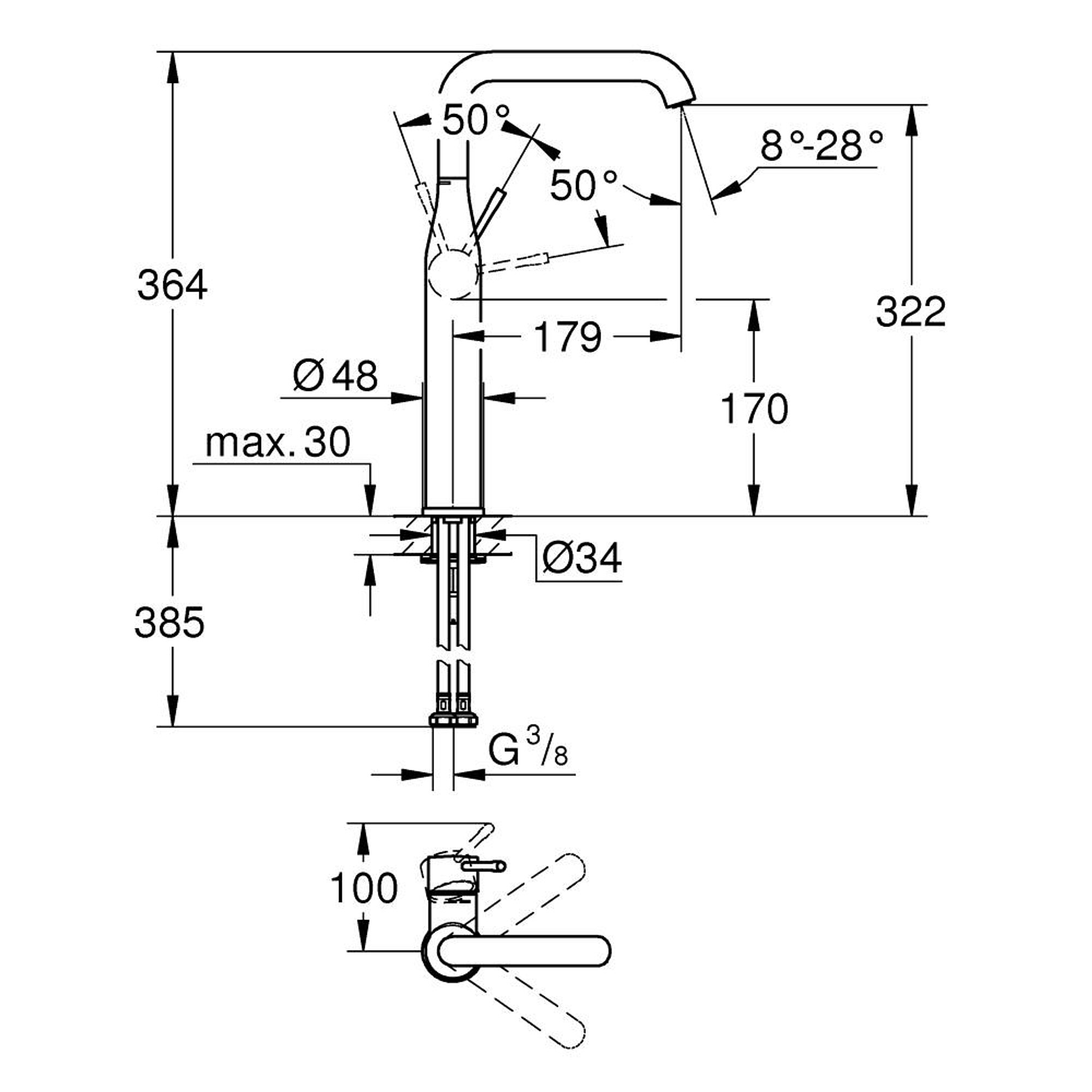 Grohe Essence New Tezgah Üstü Lavabo Bataryası Parlak Bakır 24170DA1