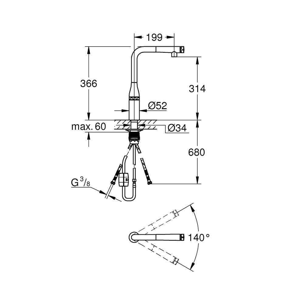 Grohe Essence SmartControl Spiralli Eviye Bataryası, Bakır - 31615DA0