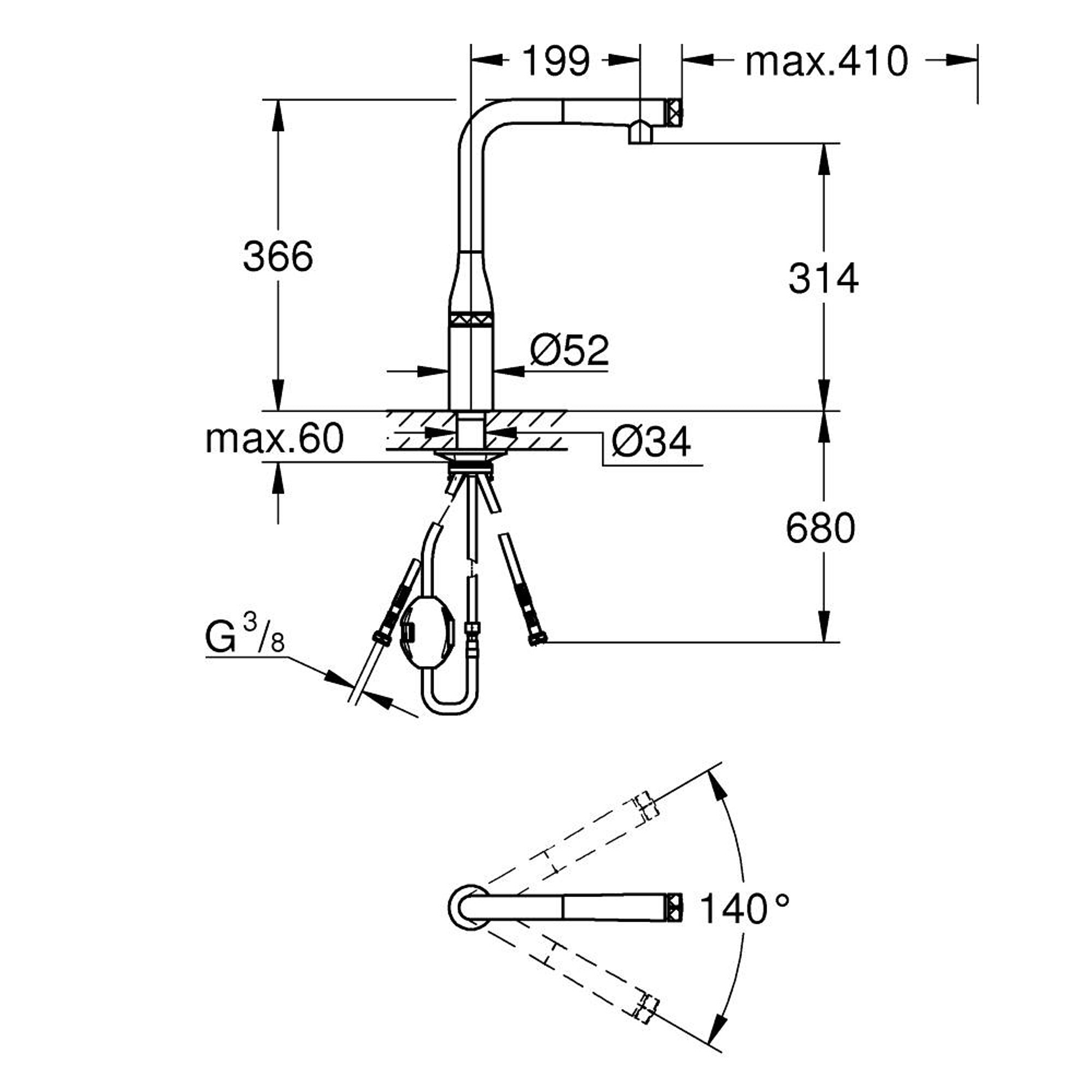 Grohe Essence SmartControl Spiralli Eviye Bataryası Parlak Altın 31615GL0