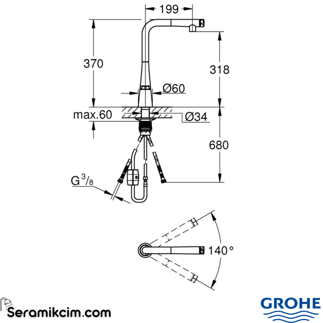 Grohe Essence SmartControl Spiralli Eviye Bataryası Fırçalı Altın 31615GN0