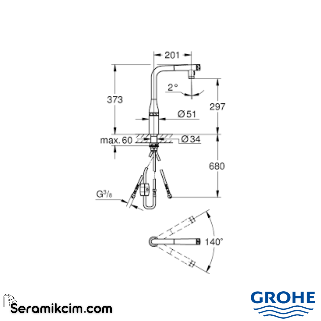 Grohe Essence SmartControl Spiralli Eviye Bataryası, Mat Siyah 31892KF0 - 31892KF0