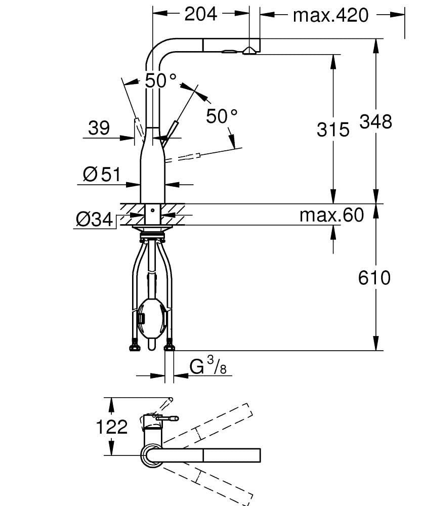 Grohe Essence Spiralli Eviye Bataryası, 2 Akışlı, Fırçalı Sert Grafit - 30504AL0