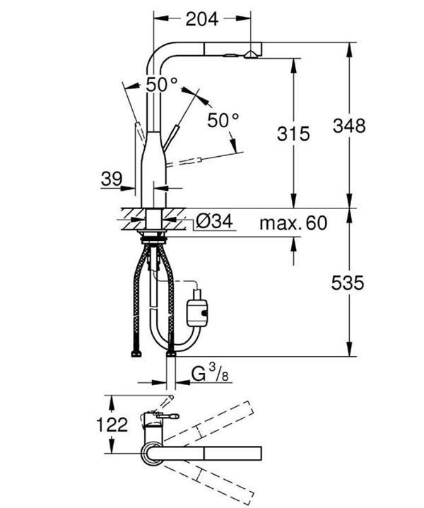 Grohe Essence Tek Kumandalı Spiralli Eviye Bataryası