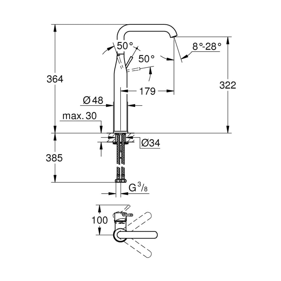 Grohe Essence Tezgah Üstü Lavabo Bataryası, Paslanmaz Çelik - 24170DC1