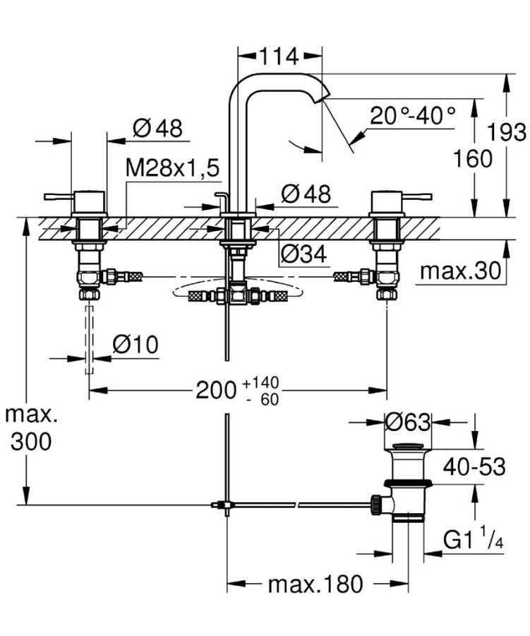 Grohe Essence Üç Delikli Lavabodan Ankastre Lavabo Bataryası